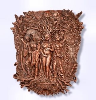 Goddess Plaque Maiden Mother Crone by Maxine Miller Wood Finish