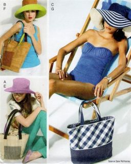 McCalls 6577 Sewing Pattern Beach Bag Canvas Tote Floppy Sun Hat