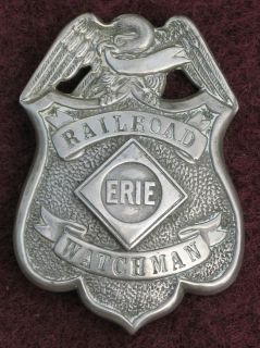 Erie Railroad Police Badge 1920s Watchman RR Police