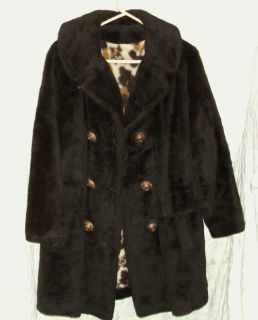 Vintage Montgomery Ward Brown Faux Fur Coat Large Button Front