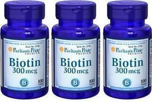 bottles of Puritans Pride BIOTIN 300 mcg 100 Tablets   Made in USA