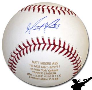Matt Moore Signed 1st MLB Start vs Yankees Baseball Ball   Tampa Bay