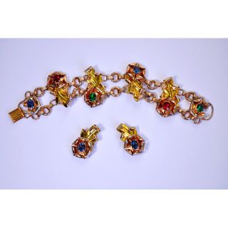 McClelland Barclay Signed Art Deco 1940s Bracelet Earrings Vintage