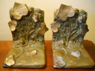 ANTIQUE SIGNED MCCLELLAND BARCLAY BRONZE IVY VINE BOOKENDS GREAT