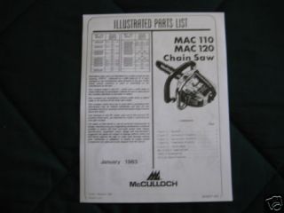McCulloch Mac 110 120 Chainsaw Parts List