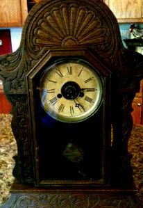 Antique 1882 Patent Stamped Ansonia Mantle Shelf Clock Wood and Brass
