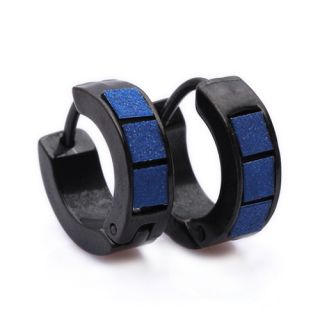 Blue Black Stainless Steel Stud Hoop Mens Earrings E150