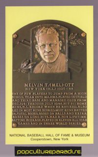 Mel Ott Melvin T Giants Baseball HOF Plaque Postcard