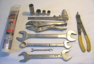 12 Assorted Craftsman Wrenches Sockets Vise Grips Caliper Ring Pliers