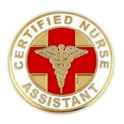 Nursing Assistant Round Gold Caduceus Red Medical Badge Pin