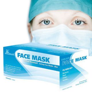 50 Medical Exam Earloop Face Mask – Blue –Surgical Respirator