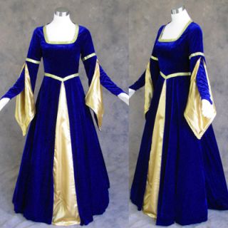 Medieval Renaissance Gown Dress Costume Blue Gold Wedding 4X