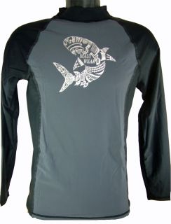 Maui Wear 498M Quality Mens 2 Tone Rash Guard Swim Shirt Shark Logo s