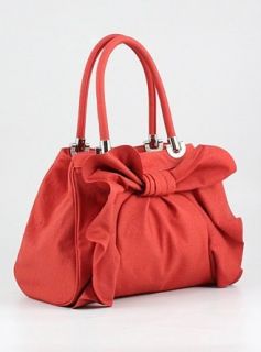 Melie Bianco Handbag Ruffled Gift Bow Satchel Tote Red