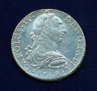 Mexico Spanish Colonial Charles IV 1789 FM 8 Reales Silver Coin