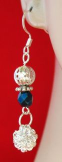 Silver Mesh Ball Charm Crystal Earrings Handmade Jewelry Women