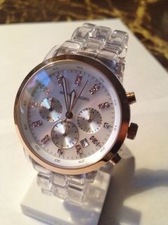 MICHAEL KORS CHRONOGRAPH ROSE GOLD BEZEL CLEAR BAND LADIES WATCH