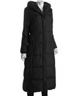 Michael Kors Womens Black Long Quilted Pillow Collar Hooded Down Coat