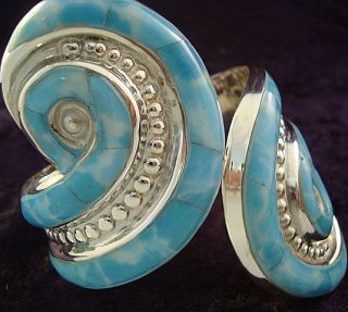 Taxco Mexican Sterling Silver Larimar Beaded Clamper Bracelet Mexico