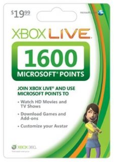 Microsoft Xbox360 Live 1600 Points Card New Pkg Avail Mid Sept 2011