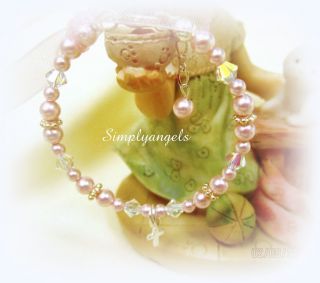 SIMPLYANGELS~ Swarovski PINK pearl baby girls newborn baptism handmade