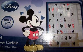 Disney Mickey Mouse Shower Curtain Vinyl Red Black New