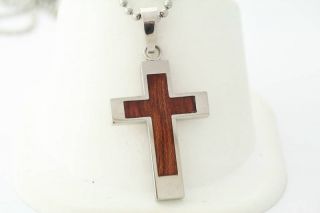 SHR Stainless Steel and Wood Cross Necklace