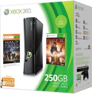 Microsoft Xbox 360 Slim Halo Reach Fable 3 250 GB Black Elite Holiday