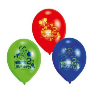 Mickey Mouse Happy 2nd Birthday Latex 9 Balloons x 6