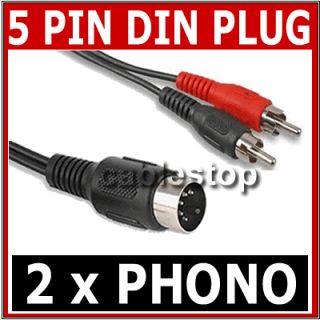 RCA Phono Plugs to 5 Pin DIN MIDI Plug Cable 1 2M