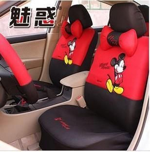 Mickey Mouse Car Sterring Wheel Front Rear Seat Covers Accessories Set