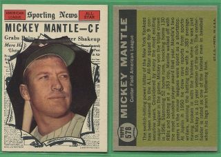 1961 Topps 578 Mickey Mantle All Star New York Yankees EX MT