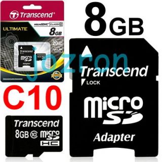 Transcend 8GB 8g Micro SDHC TF Card SD Adapter Class 10