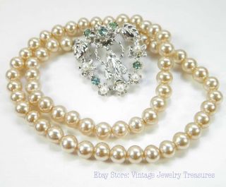 Older Glass Pearl Rhinestone Necklace Military Rosary Clasp