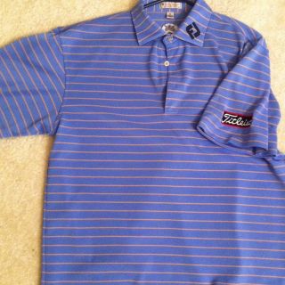 Peter Millar Tour BLUE StripeTitleist FJ Logo Polo Shirt Sz M footjoy
