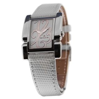 MILUS API 015 WOMENS STAINLESS STEEL WHITE PATTERN LEATHER BAND ANALOG