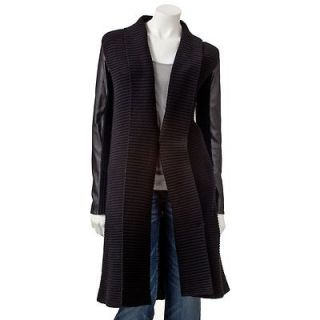 Jennifer Lopez Sweater Coat Long BLACK Ribbed S 4   6 Womens NEW