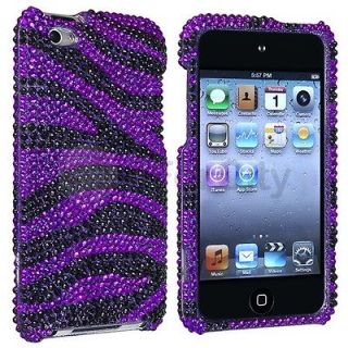 Purple Black Zebra Rhinestone Bling Case Cover for iPod Touch 4th Gen