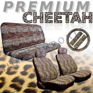 Premium Cheetah 11pc Car Seat Covers Animal Print Pair Bench Steering