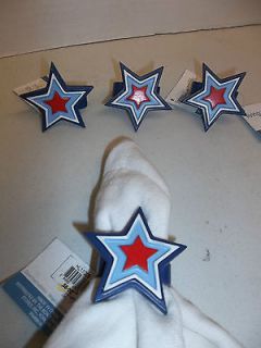 Set of 4 Napkin rings holder resin red white blue stars 4th of july