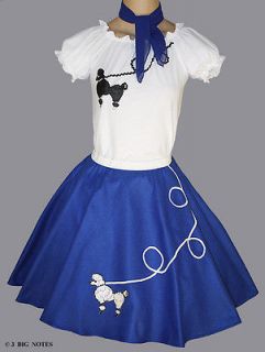 PC Blue 50s Poodle Skirt outfits Girl Sizes 4,5,6 Waist 18 24