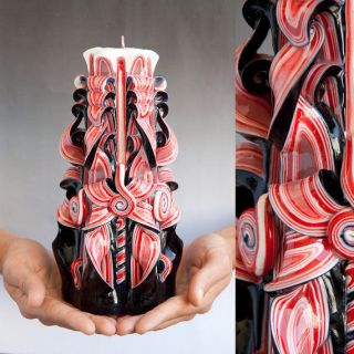 Big Gothic Black & Red Handmade (Hand Carved) Sculptured Candle (Prima