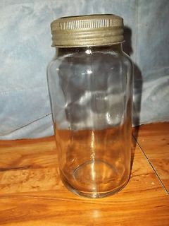 VINTAGE CANNING JAR WITH GLASS TOP AND METAL RING