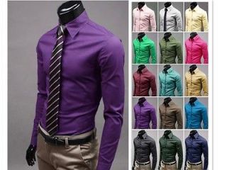 Casual Slim Fit Stylish Solid Color Dress Shirts Style 17 Colors
