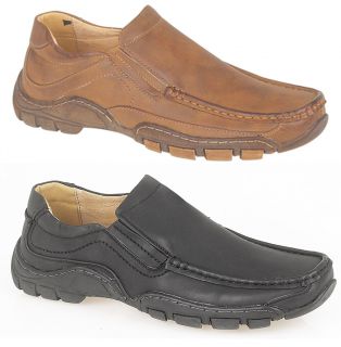 Mens Leather Lined Slip On Leisure Shoes in Black or Brown Size 6 7 8