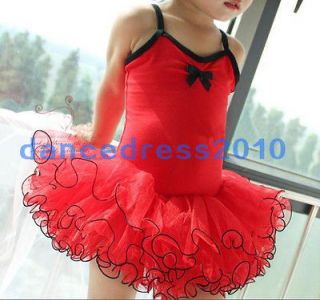 Cute Girls Ballet Tutu Skirt Party Leotard Costume Dance Dress 3 4 Red