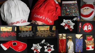 gift ideas, santa hat, bib, cat bell, toilet cover, snowman, stickers