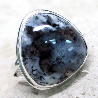 LOVELY NATURAL DENDRITIC AGATE 925 STERLING SIVER RING SIZE 6.5