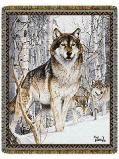 GLANCE GRAY WOLF TAPESTRY JACQUARD WOVEN THROW AL AGNEW MADE IN USA