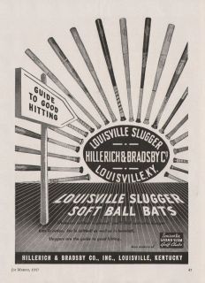 Vintage 1947 LOUISVILLE SLUGGER BASEBALL BATS Print Ad